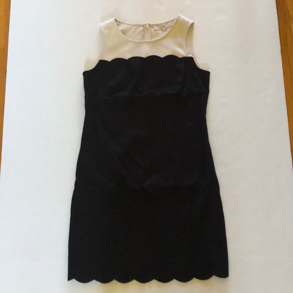 LOFT Cream and Black Scallop Dress
